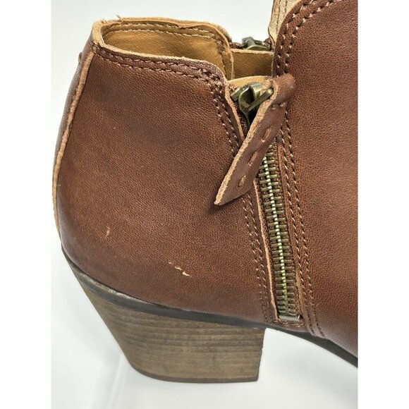 Frye Judith Double Zip Leather Ankle Boots Heel Booties Cognac Brown 7M Women’s - Picture 7 of 9